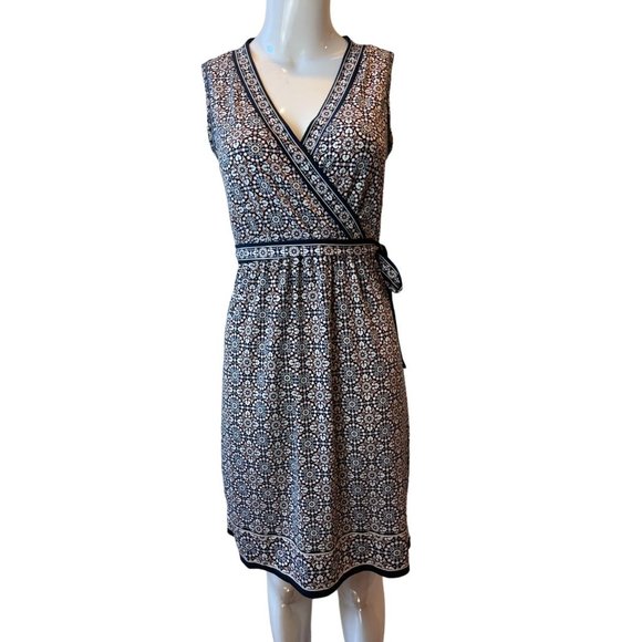 Max Studio Womens Faux Wrap Midi Dress 7904W52 Geometric Print Tie Knot Blue XS - Picture 3 of 10